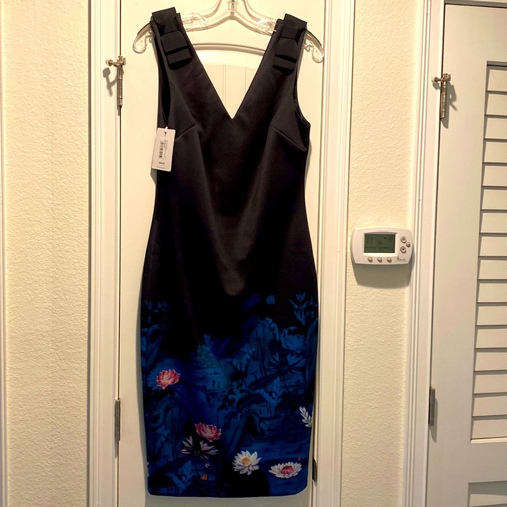 Ted Baker London size 3 sleeveless black dress with bows on shoulders